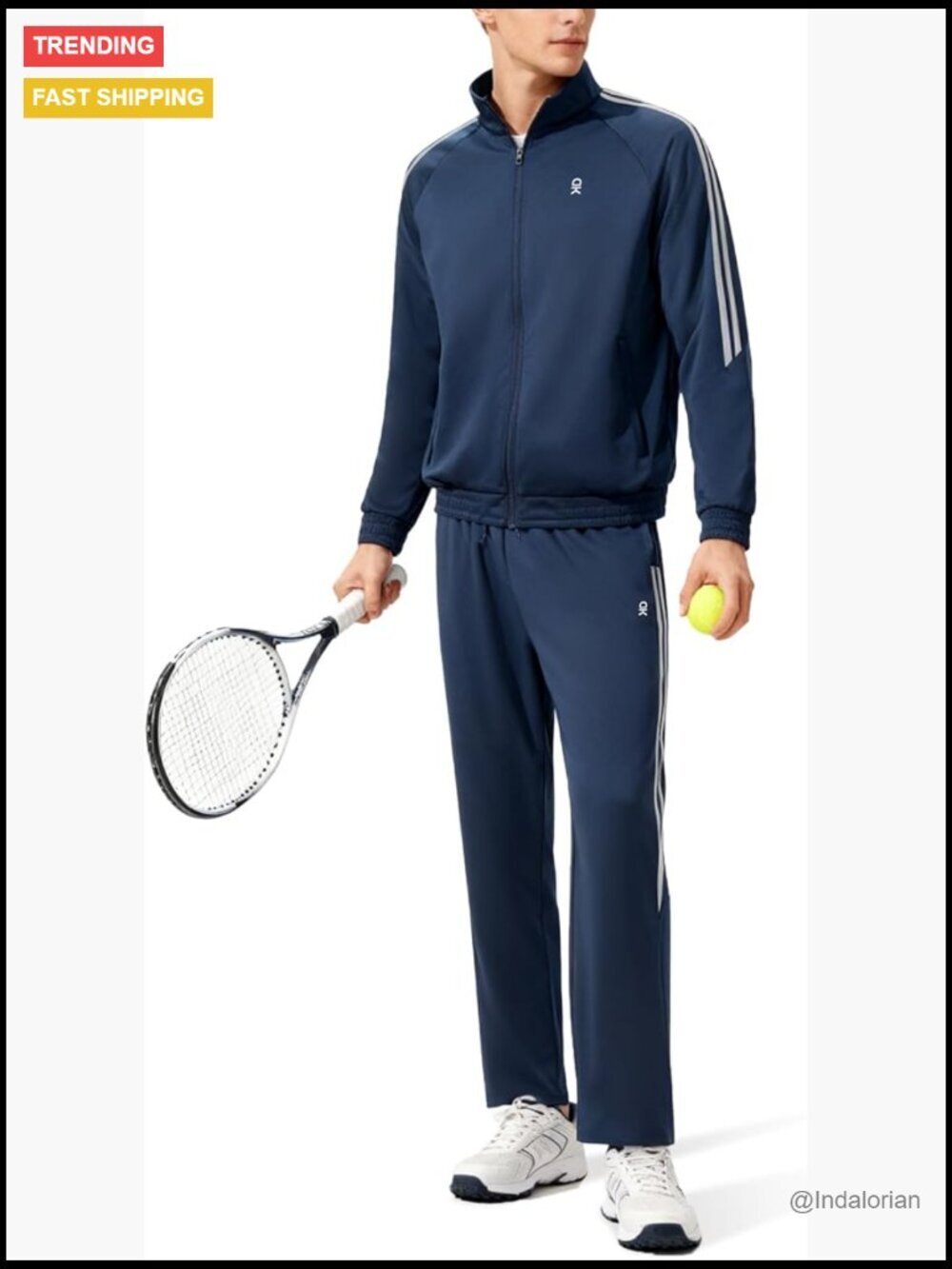 Polyester Tracksuit Set with Reflective Striping Full Zip Active Wear
